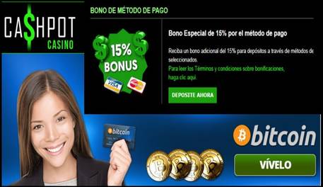 El casino Cashpot otorga hasta 15% por método de ingreso autorizado